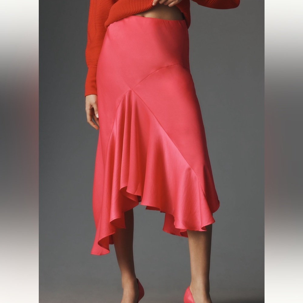 Anthropologie Asymmetrical Bias-Cut Pink Slip Skirt Size Small